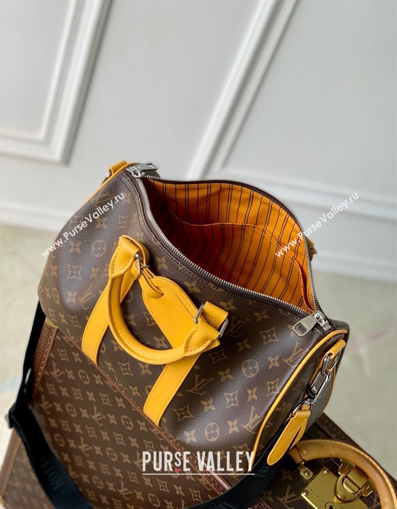 Louis Vuitton Mens Keepall Bandouliere 35 bag in Monogram Macassar Canvas M13201 Safran Yellow 2024 (KI-241210047)