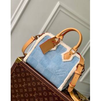 Louis Vuitton Speedy 25 Bandouliere bag in Blue Damier Denim Canvas and White Shearling N40700 2024 (KI-241210070)