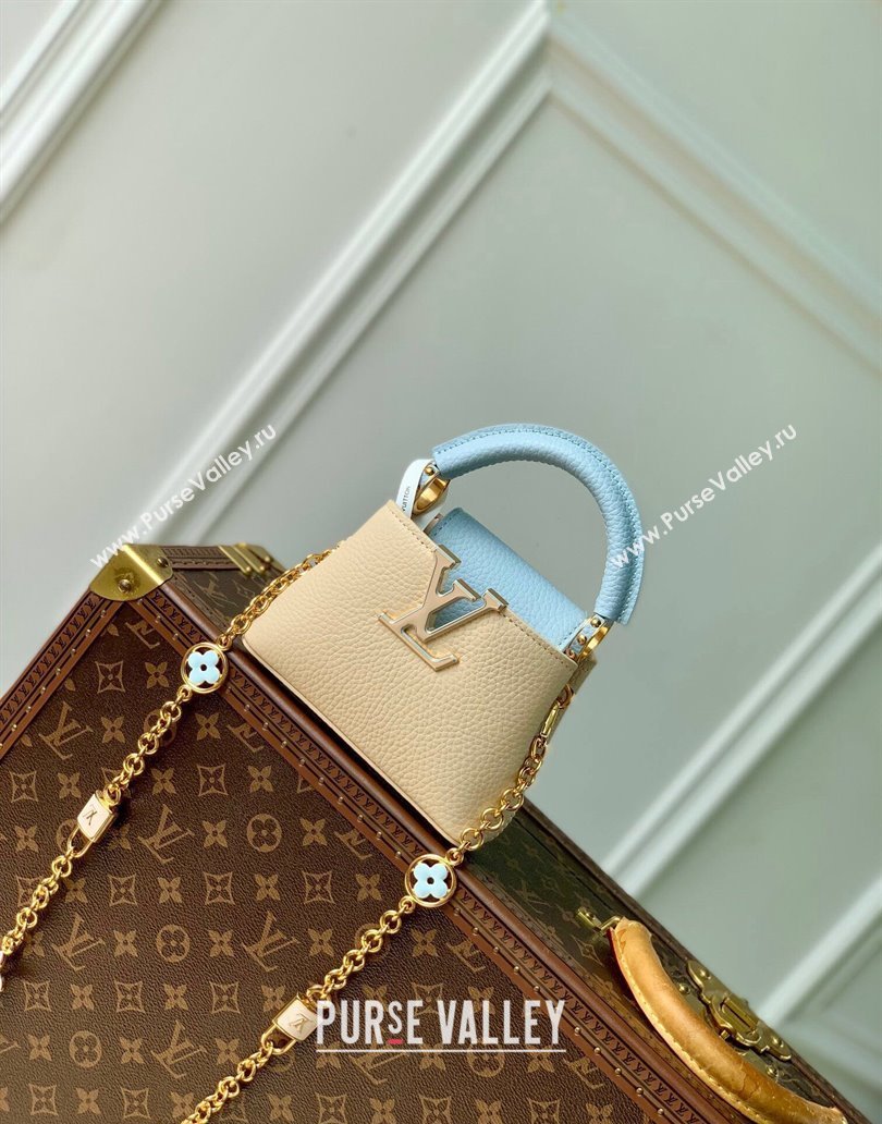 Louis Vuitton Capucines Nano Bag in Taurillon Leather with Lovelock Chain M23952 Beige/Blue 2024 (KI-241210113)