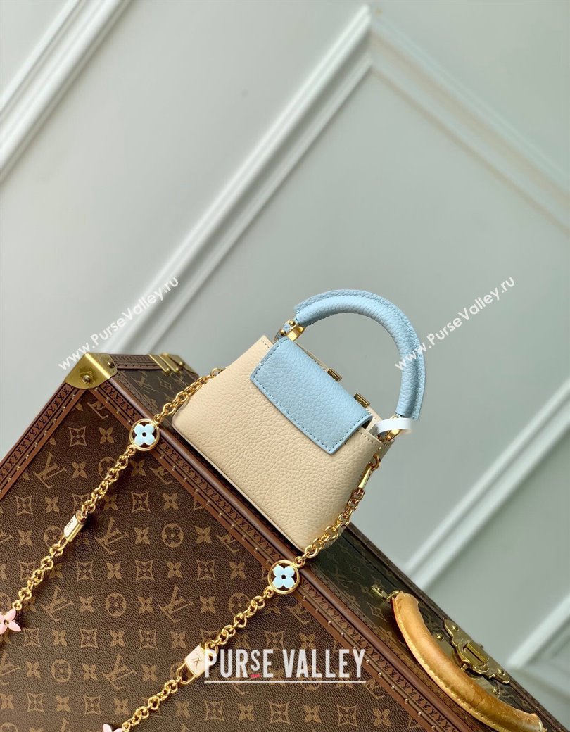 Louis Vuitton Capucines Nano Bag in Taurillon Leather with Lovelock Chain M23952 Beige/Blue 2024 (KI-241210113)