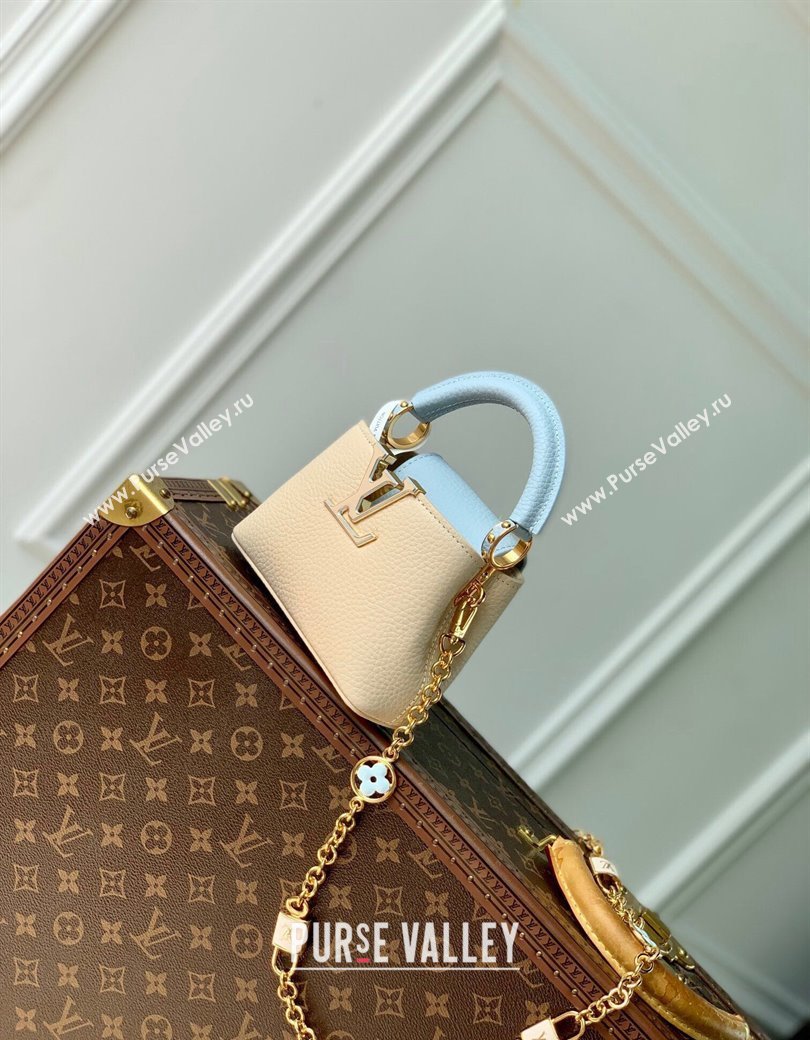 Louis Vuitton Capucines Nano Bag in Taurillon Leather with Lovelock Chain M23952 Beige/Blue 2024 (KI-241210113)