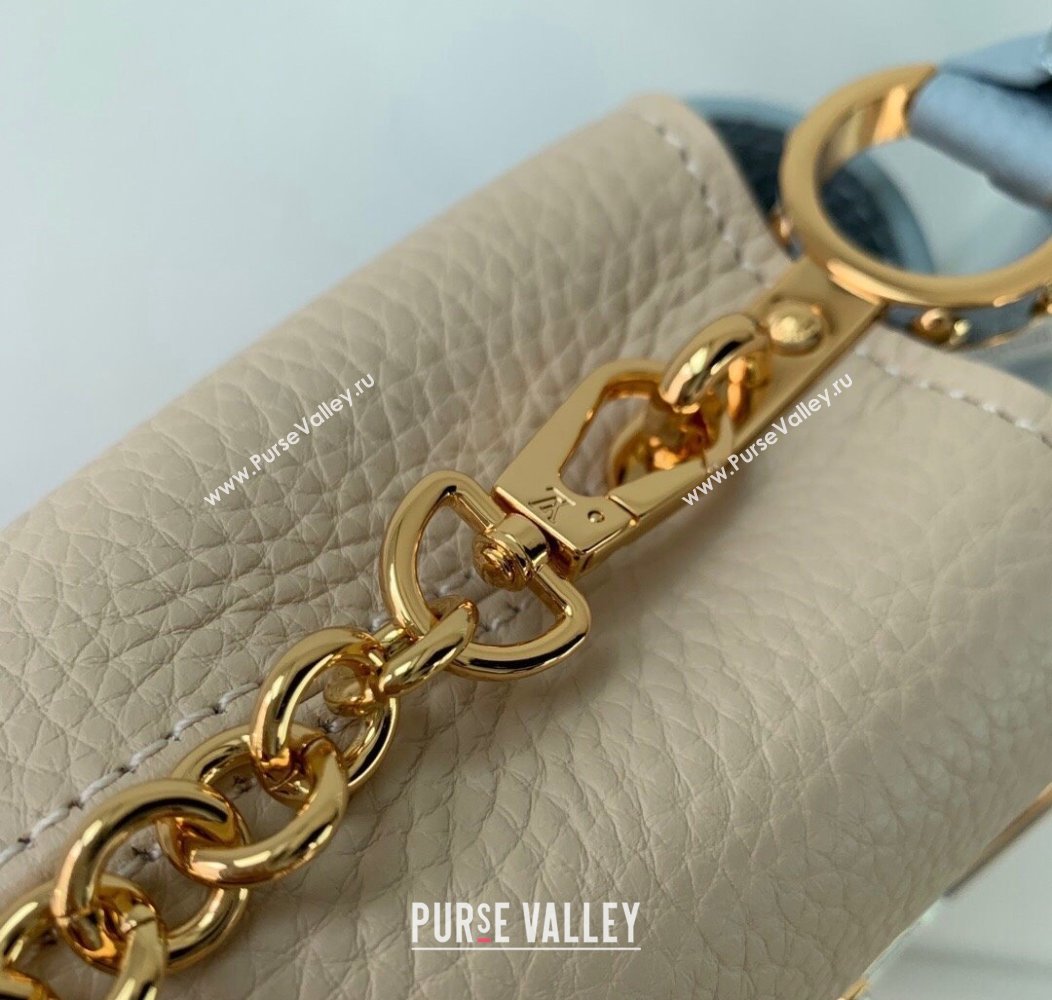 Louis Vuitton Capucines Nano Bag in Taurillon Leather with Lovelock Chain M23952 Beige/Blue 2024 (KI-241210113)