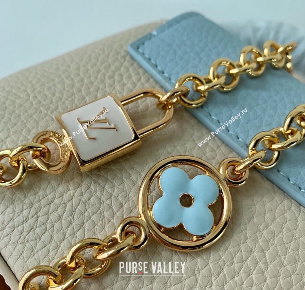 Louis Vuitton Capucines Nano Bag in Taurillon Leather with Lovelock Chain M23952 Beige/Blue 2024 (KI-241210113)