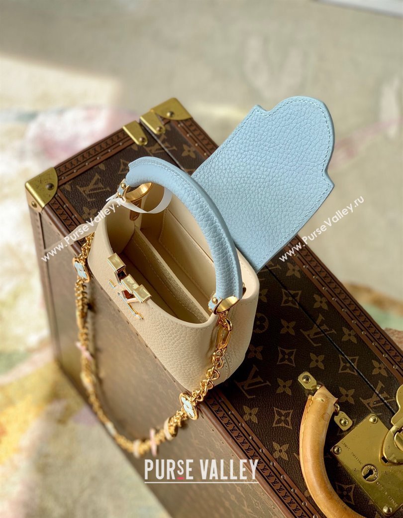 Louis Vuitton Capucines Nano Bag in Taurillon Leather with Lovelock Chain M23952 Beige/Blue 2024 (KI-241210113)