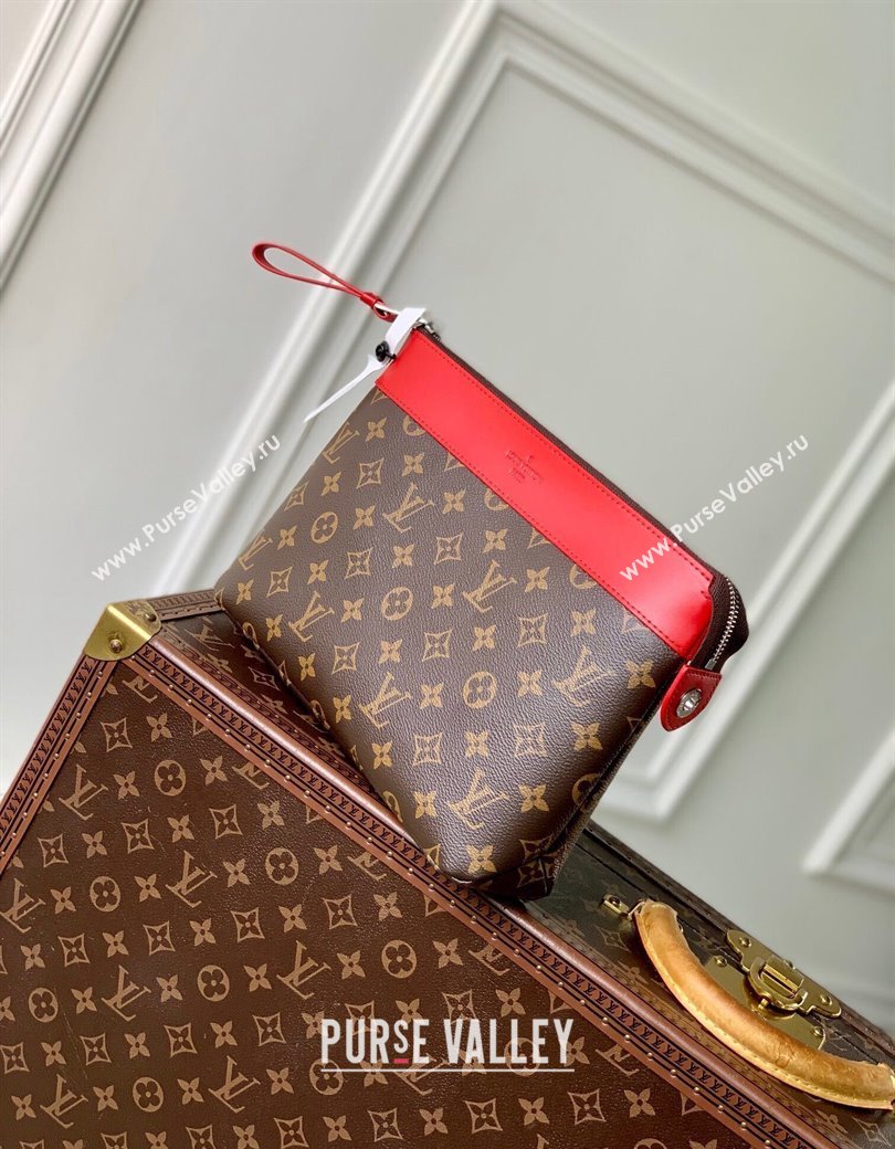 Louis Vuitton Pochette Voyage Souple Pouch in Monogram Macassar Canvas M13199 Red 2024 (KI-241210084)