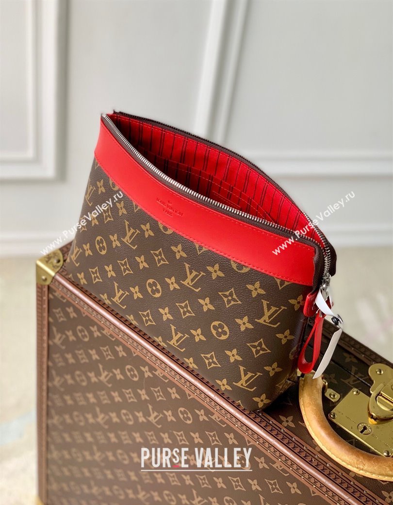 Louis Vuitton Pochette Voyage Souple Pouch in Monogram Macassar Canvas M13199 Red 2024 (KI-241210084)