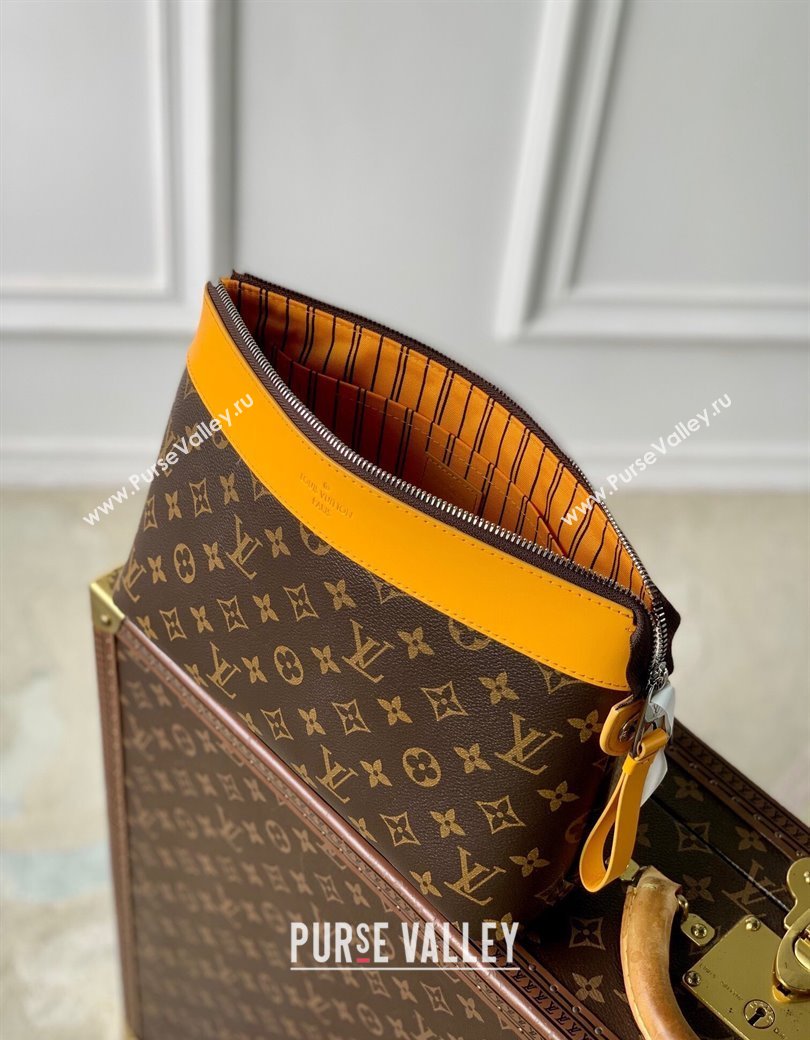 Louis Vuitton Pochette Voyage Souple Pouch in Monogram Macassar Canvas M13198 Safran Yellow 2024 (KI-241210086)