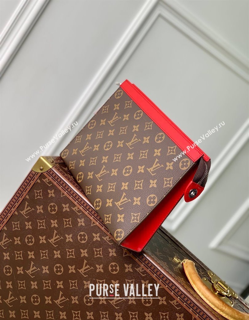 Louis Vuitton Pochette Voyage MM Pouch in Monogram Macassar Canvas M12820 Red 2024 (KI-241210088)