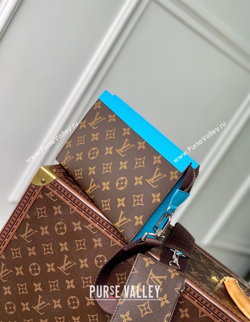 Louis Vuitton Mens Gaston Wearable Wallet Mini Bag in Monogram Macassar Canvas M12813 Light Blue 2025 (KI-250121042)