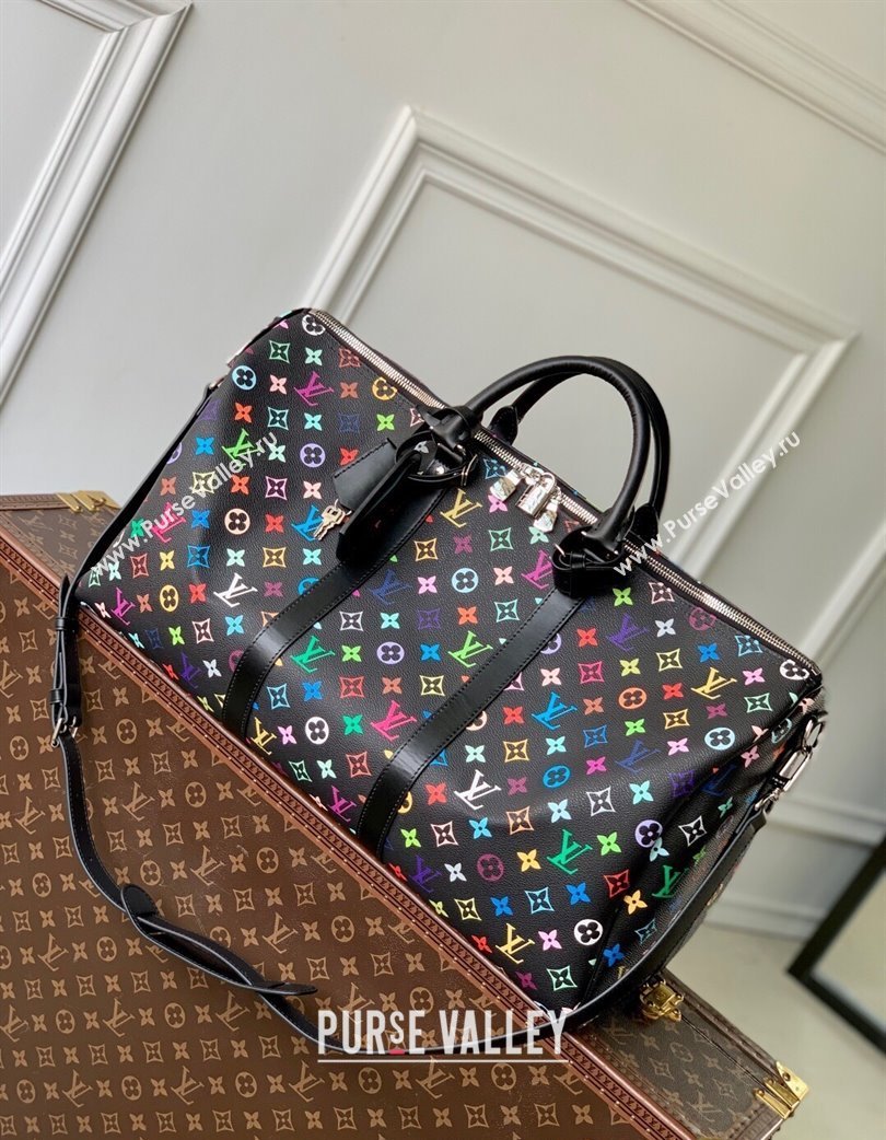 Louis Vuitton LV x TM Keepall Bandouliere 50 Travel in Multicolored Monogram Canvas Black 2025 M13745 (KI-250120020)