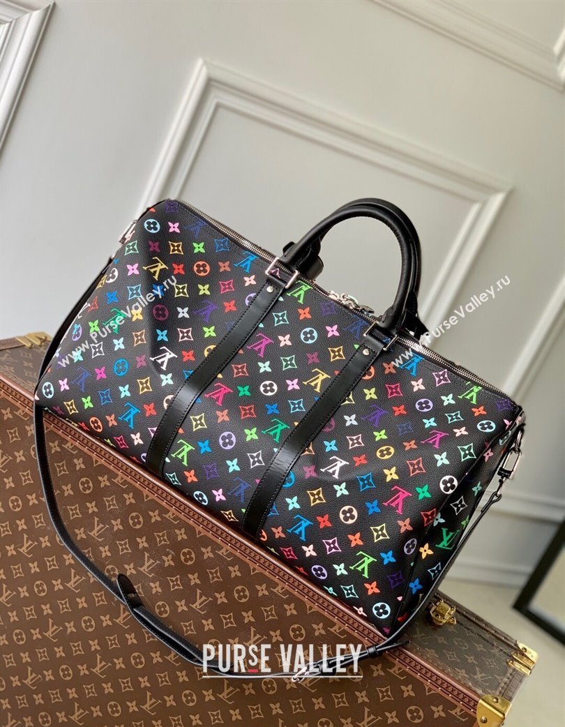 Louis Vuitton LV x TM Keepall Bandouliere 50 Travel in Multicolored Monogram Canvas Black 2025 M13745 (KI-250120020)