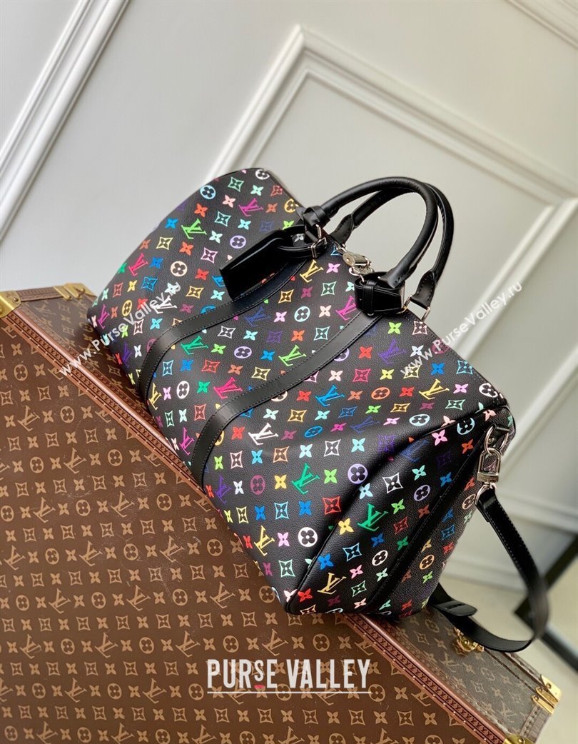 Louis Vuitton LV x TM Keepall Bandouliere 50 Travel in Multicolored Monogram Canvas Black 2025 M13745 (KI-250120020)