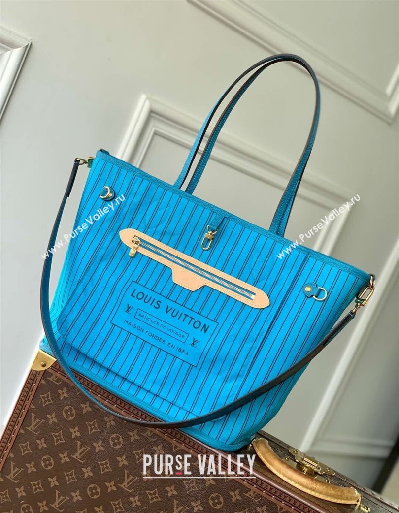 Louis Vuitton Neverfull Bandouliere Inside Out MM Tote bag Monogram Canvas/Blue Textile 2025 M12096 (KI-250120080)