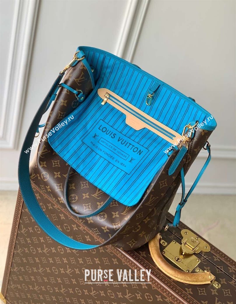 Louis Vuitton Neverfull Bandouliere Inside Out MM Tote bag Monogram Canvas/Blue Textile 2025 M12096 (KI-250120080)