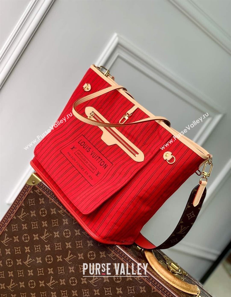 Louis Vuitton Neverfull Bandouliere Inside Out MM Tote bag Monogram Canvas/Red Textile 2024 M12096 (KI-250120081)