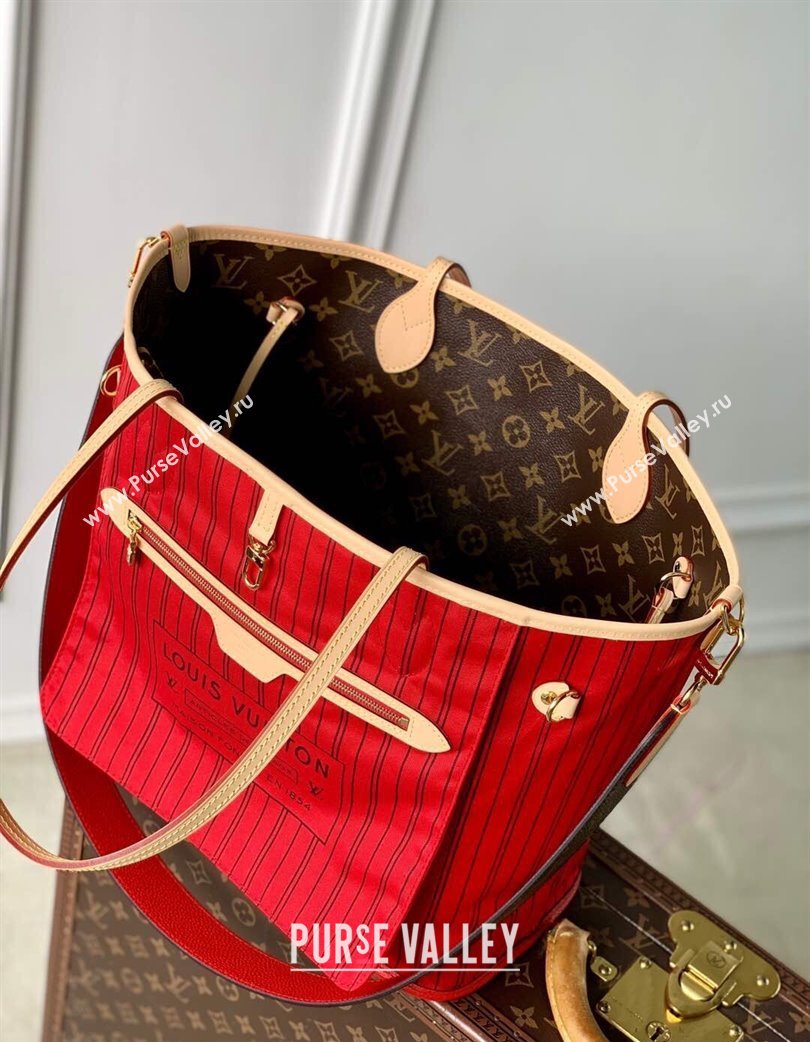 Louis Vuitton Neverfull Bandouliere Inside Out MM Tote bag Monogram Canvas/Red Textile 2024 M12096 (KI-250120081)