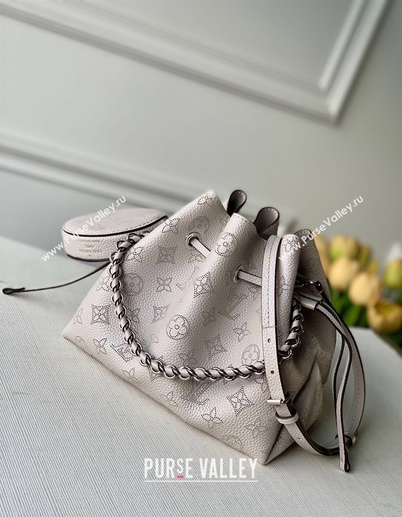 Louis Vuitton Bella Bucket Bag in Perforated Mahina Calfskin M58791 Pearly Grey 2025 (KI-250121014)