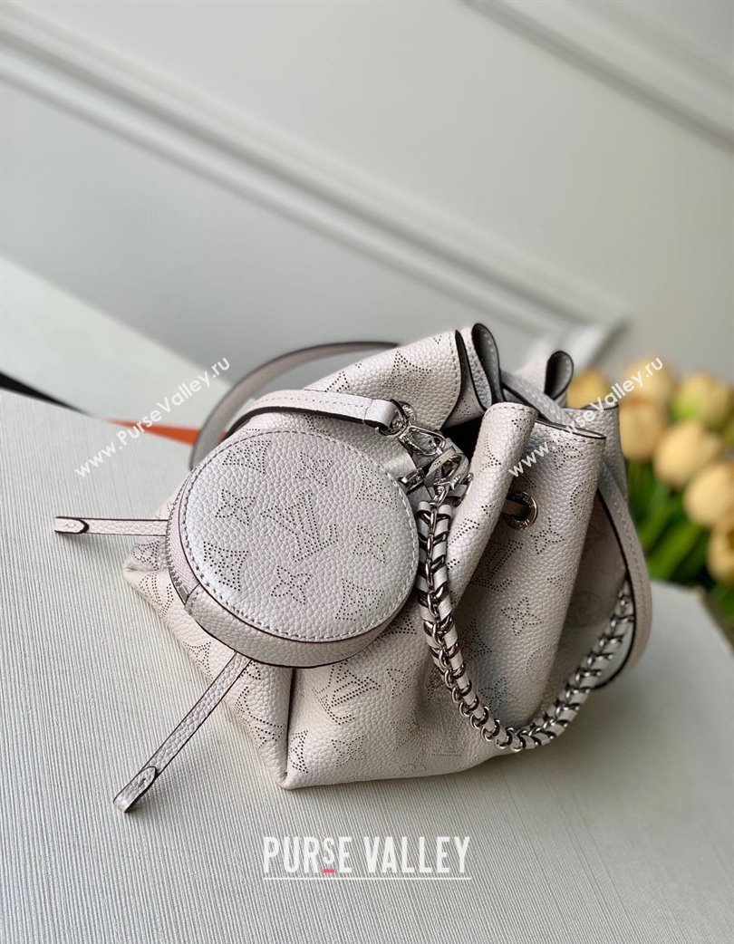 Louis Vuitton Bella Bucket Bag in Perforated Mahina Calfskin M58791 Pearly Grey 2025 (KI-250121014)
