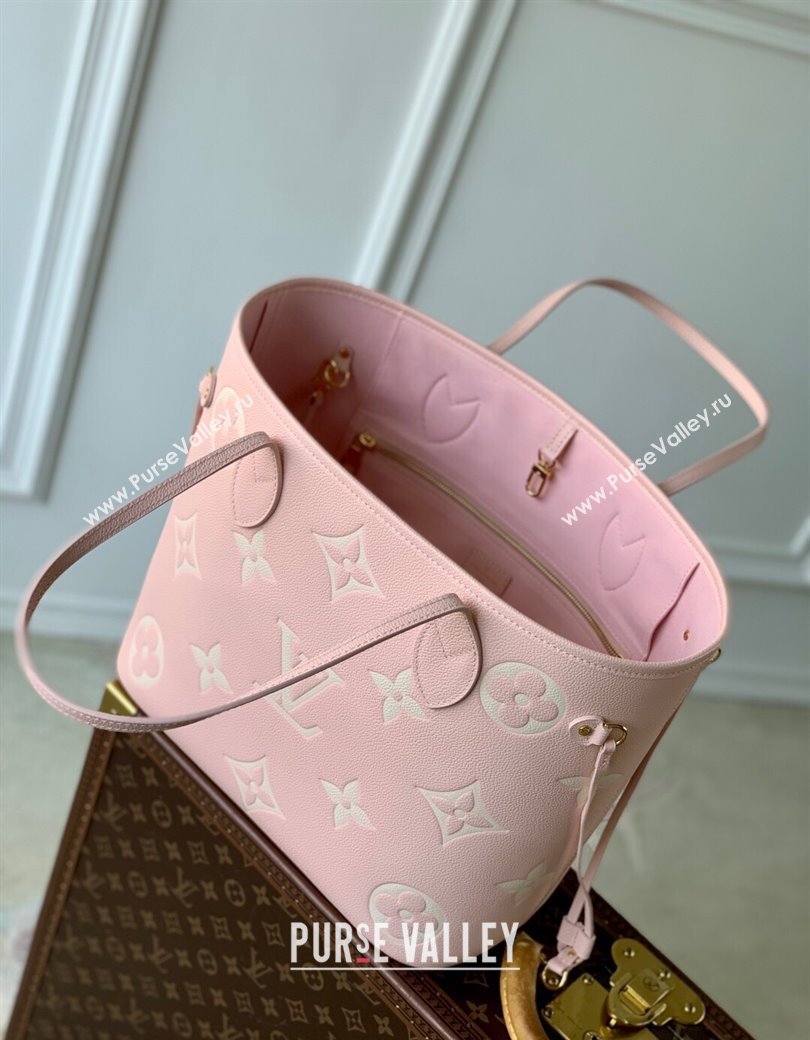 Louis Vuitton Neverfull MM Tote Bag in Embossed Grained Leather M14210 Rose Pink 2025 (KI-250212063)