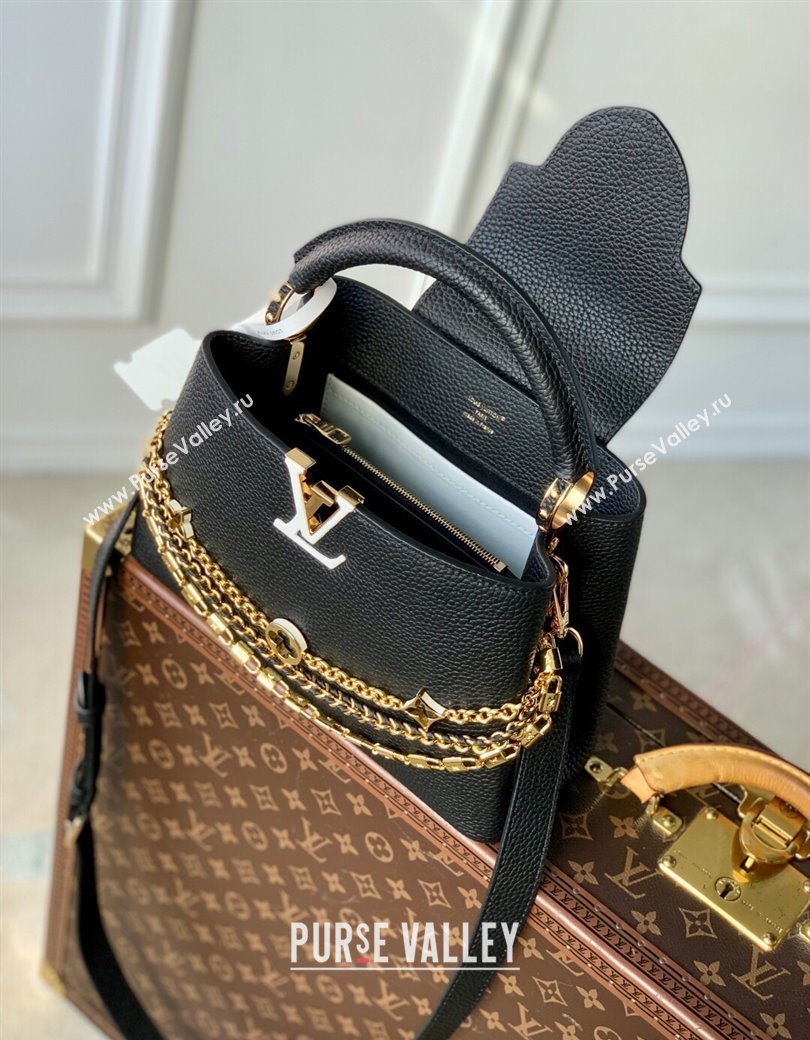 Louis Vuitton Capucines BB Bag in Black Taurillon Leather with Chain M12345 2025 (KI-250212044)