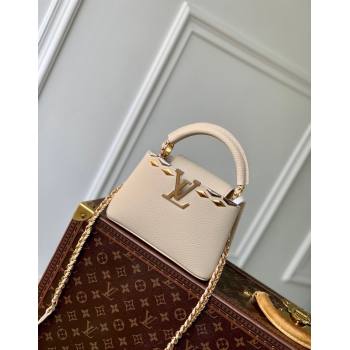 Louis Vuitton Capucines Mini Bag in Black Taurillon Leather with Maxi Studs M12751 Quartz Beige 2025 (KI-250212045)
