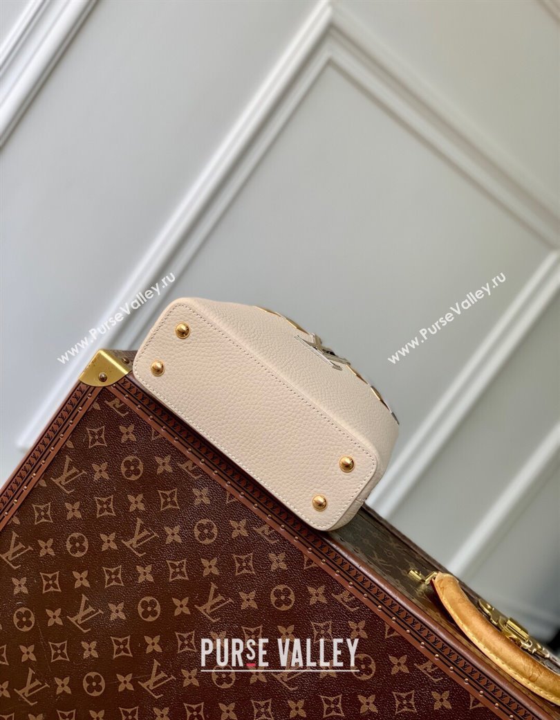 Louis Vuitton Capucines Mini Bag in Black Taurillon Leather with Maxi Studs M12751 Quartz Beige 2025 (KI-250212045)