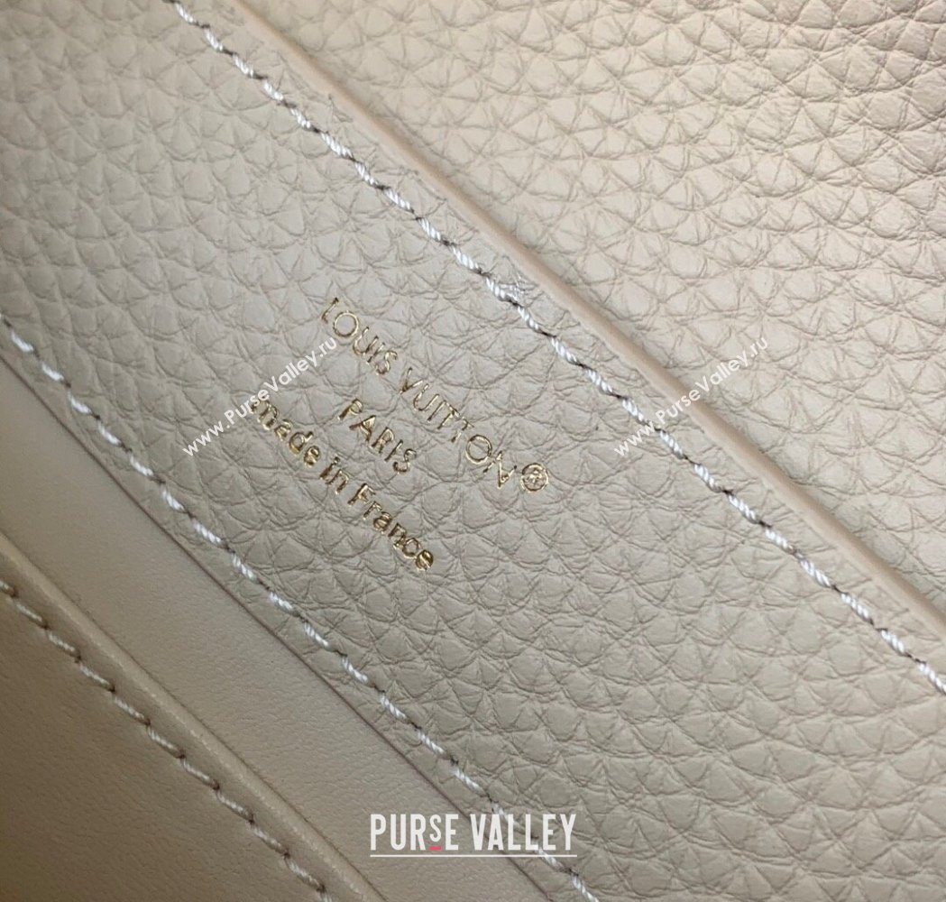 Louis Vuitton Capucines Mini Bag in Black Taurillon Leather with Maxi Studs M12751 Quartz Beige 2025 (KI-250212045)