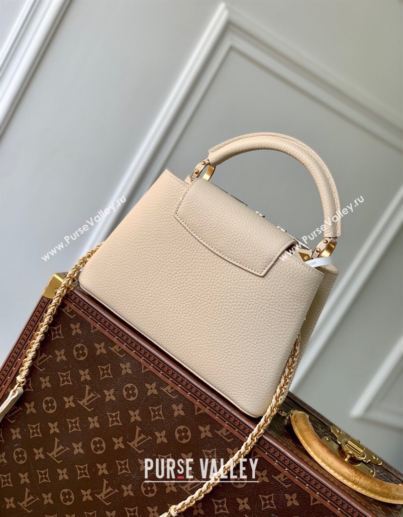 Louis Vuitton Capucines BB Bag in Black Taurillon Leather with Maxi Studs M11964 Quartz Beige 2025 (KI-250212048)
