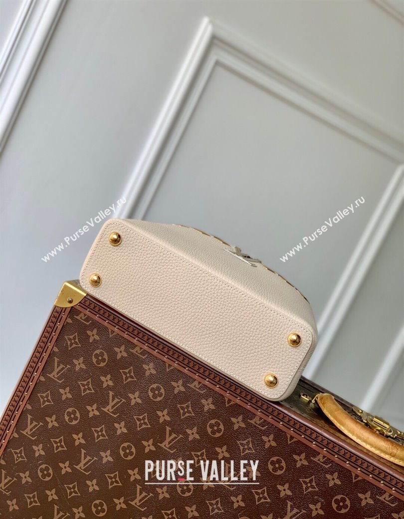 Louis Vuitton Capucines BB Bag in Black Taurillon Leather with Maxi Studs M11964 Quartz Beige 2025 (KI-250212048)