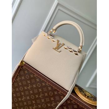 Louis Vuitton Capucines MM Bag in Black Taurillon Leather with Maxi Studs M12135 Quartz Beige 2025 (KI-250212049)