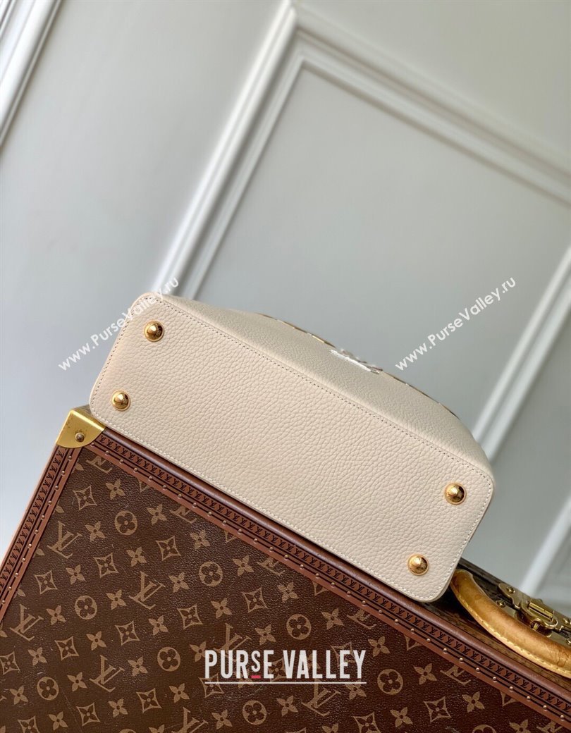 Louis Vuitton Capucines MM Bag in Black Taurillon Leather with Maxi Studs M12135 Quartz Beige 2025 (KI-250212049)