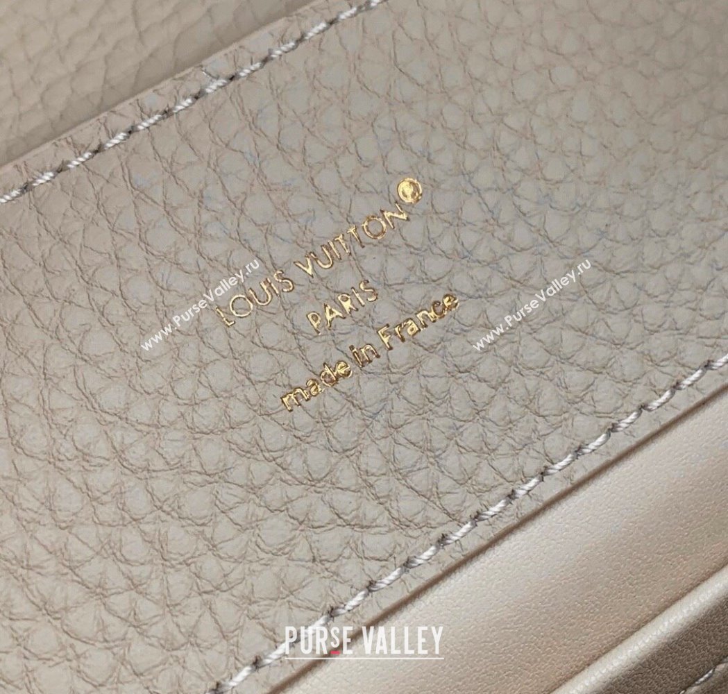 Louis Vuitton Capucines MM Bag in Black Taurillon Leather with Maxi Studs M12135 Quartz Beige 2025 (KI-250212049)