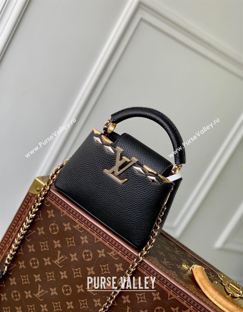 Louis Vuitton Capucines Mini Bag in Black Taurillon Leather with Maxi Studs M12751 Black 2025 (KI-250212046)