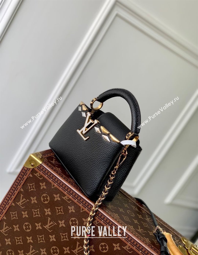 Louis Vuitton Capucines Mini Bag in Black Taurillon Leather with Maxi Studs M12751 Black 2025 (KI-250212046)