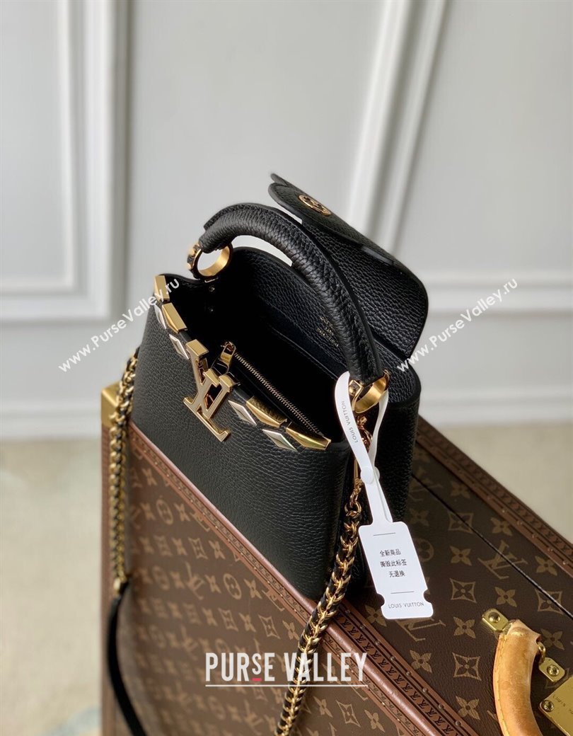 Louis Vuitton Capucines Mini Bag in Black Taurillon Leather with Maxi Studs M12751 Black 2025 (KI-250212046)