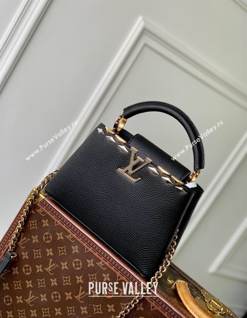 Louis Vuitton Capucines BB Bag in Black Taurillon Leather with Maxi Studs M11964 Black 2025 (KI-250212047)
