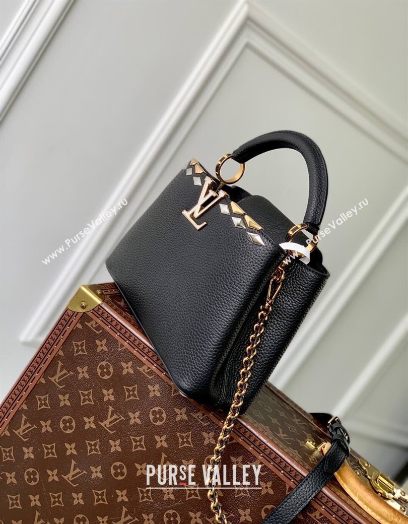 Louis Vuitton Capucines BB Bag in Black Taurillon Leather with Maxi Studs M11964 Black 2025 (KI-250212047)