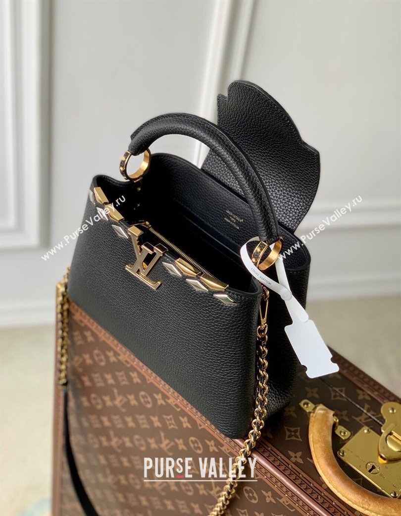Louis Vuitton Capucines BB Bag in Black Taurillon Leather with Maxi Studs M11964 Black 2025 (KI-250212047)