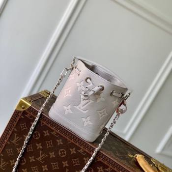 Louis Vuitton Nano Noe Bucket Bag in Embossed Grained Leather M14224 Brume Grey/White Quartz 2025 (KI-250212060)