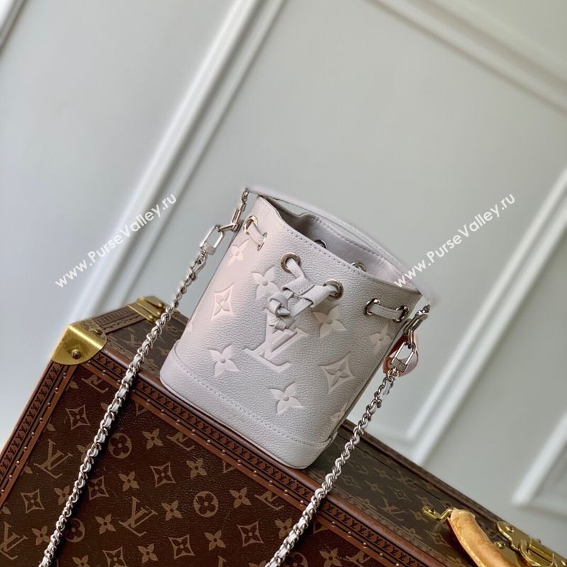Louis Vuitton Nano Noe Bucket Bag in Embossed Grained Leather M14224 Brume Grey/White Quartz 2025 (KI-250212060)
