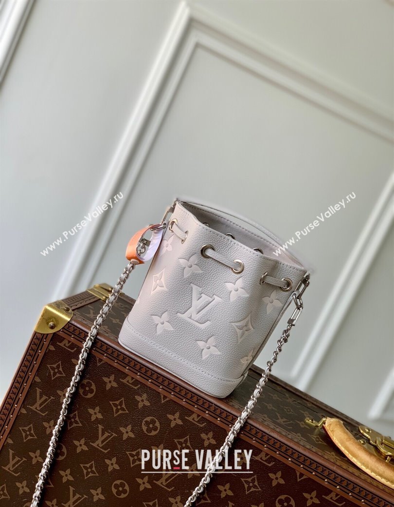 Louis Vuitton Nano Noe Bucket Bag in Embossed Grained Leather M14224 Brume Grey/White Quartz 2025 (KI-250212060)