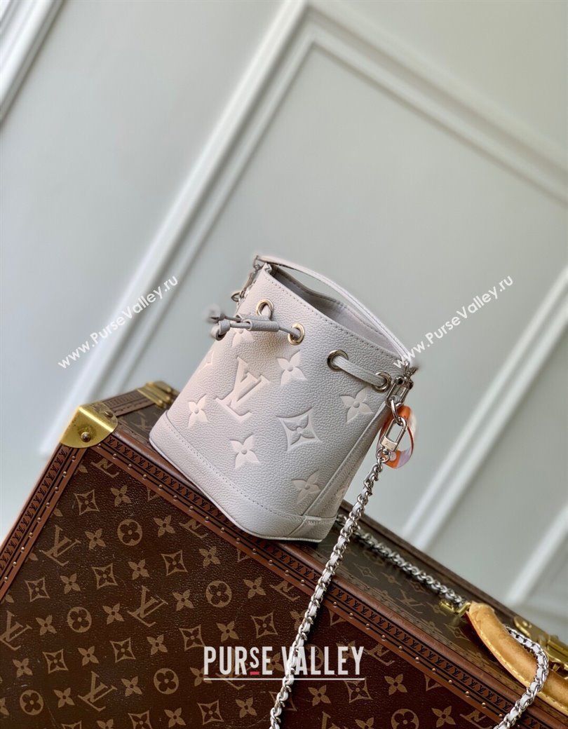 Louis Vuitton Nano Noe Bucket Bag in Embossed Grained Leather M14224 Brume Grey/White Quartz 2025 (KI-250212060)