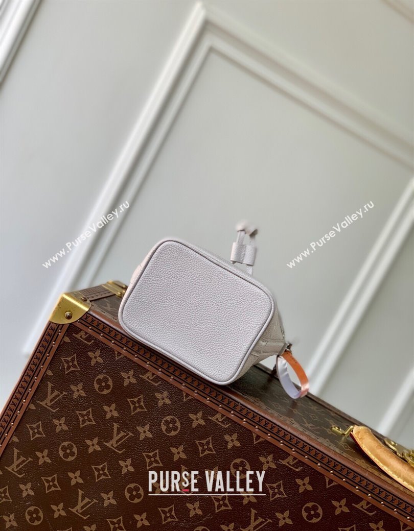Louis Vuitton Nano Noe Bucket Bag in Embossed Grained Leather M14224 Brume Grey/White Quartz 2025 (KI-250212060)