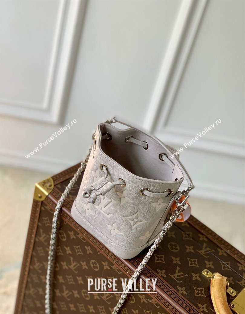 Louis Vuitton Nano Noe Bucket Bag in Embossed Grained Leather M14224 Brume Grey/White Quartz 2025 (KI-250212060)