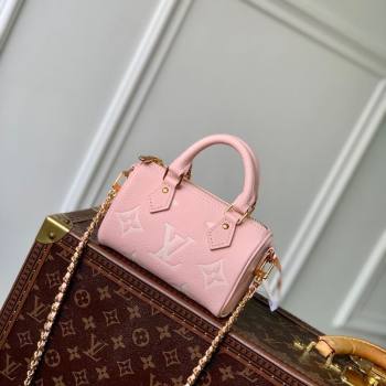 Louis Vuitton Nano Speedy Bag in Embossed Grained Leather M14226 Rose Pink/ White Quartz 2025 (KI-250212062)