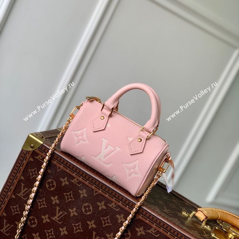 Louis Vuitton Nano Speedy Bag in Embossed Grained Leather M14226 Rose Pink/ White Quartz 2025 (KI-250212062)