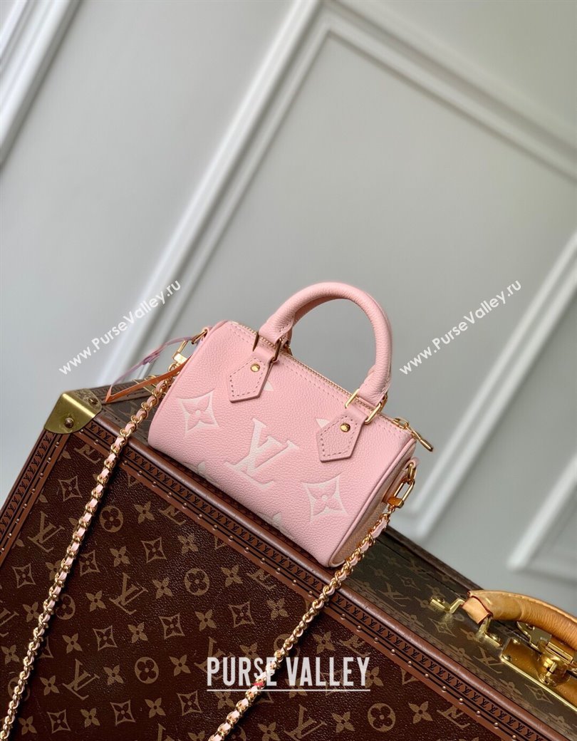 Louis Vuitton Nano Speedy Bag in Embossed Grained Leather M14226 Rose Pink/ White Quartz 2025 (KI-250212062)
