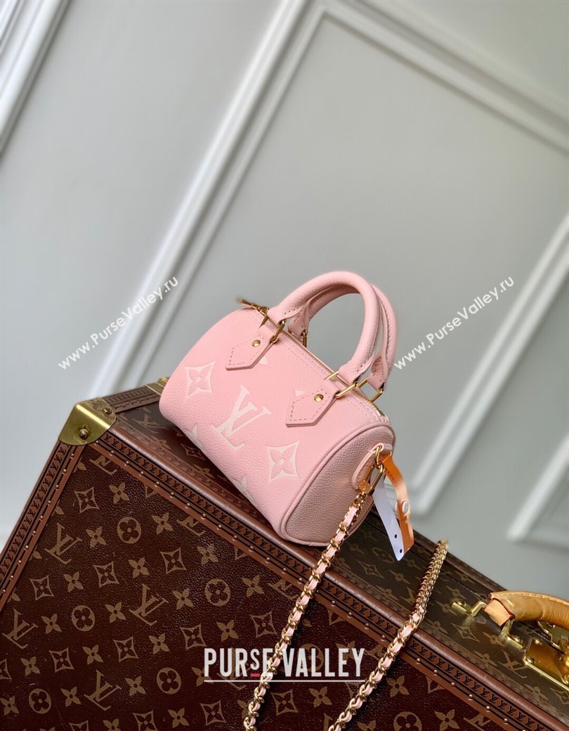 Louis Vuitton Nano Speedy Bag in Embossed Grained Leather M14226 Rose Pink/ White Quartz 2025 (KI-250212062)