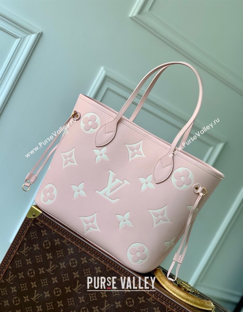 Louis Vuitton Neverfull MM Tote Bag in Embossed Grained Leather M14210 Rose Pink 2025 (KI-250212063)