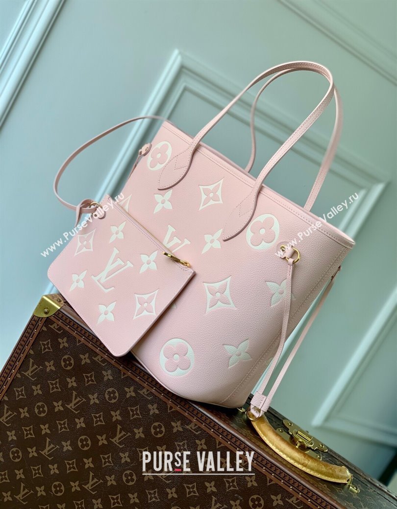 Louis Vuitton Neverfull MM Tote Bag in Embossed Grained Leather M14210 Rose Pink 2025 (KI-250212063)